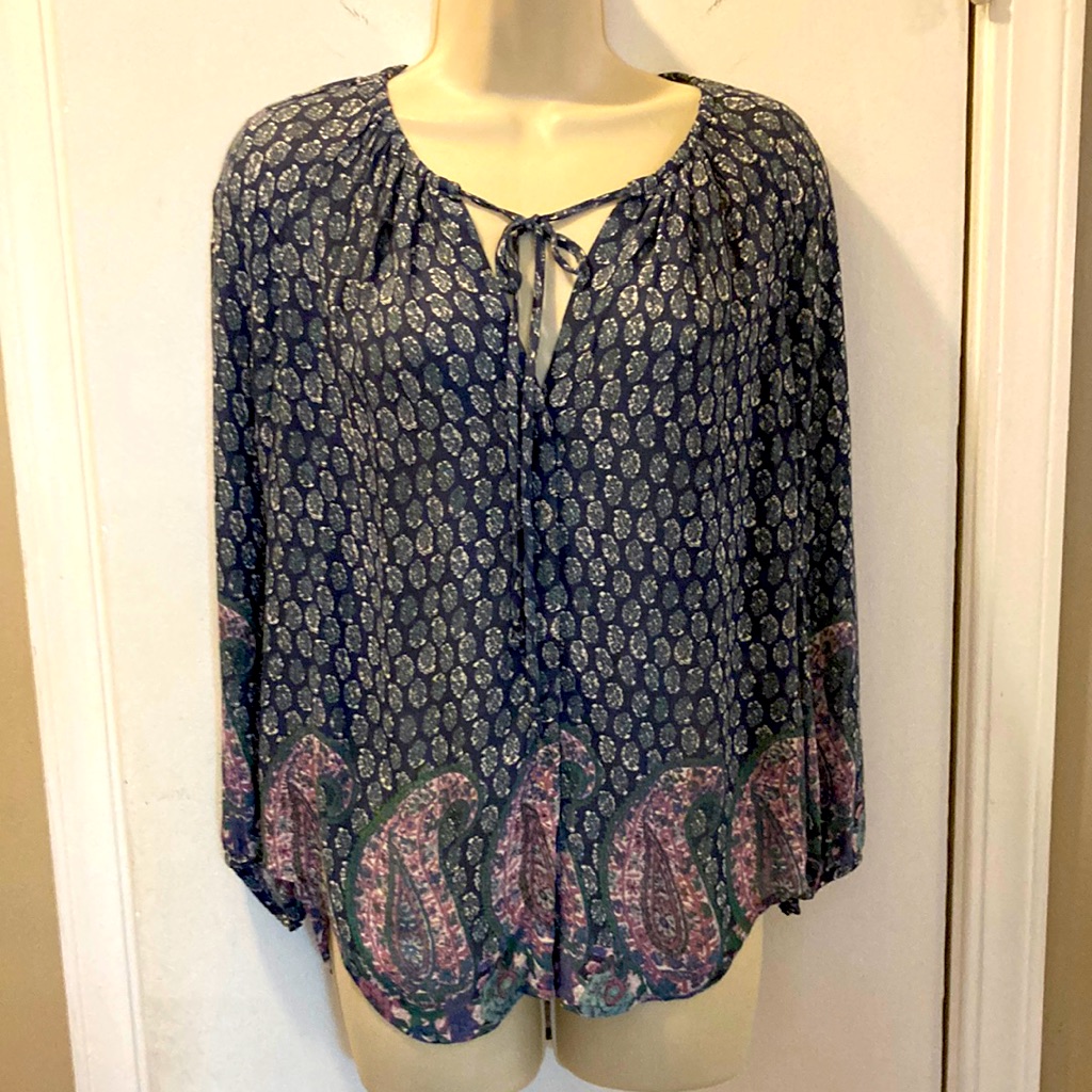 Lucky Brand Xs Lightweight LS Rayon Paisley Top Blouse 242821